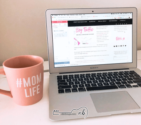 mom life mug next to a view of a wordpress mom blog