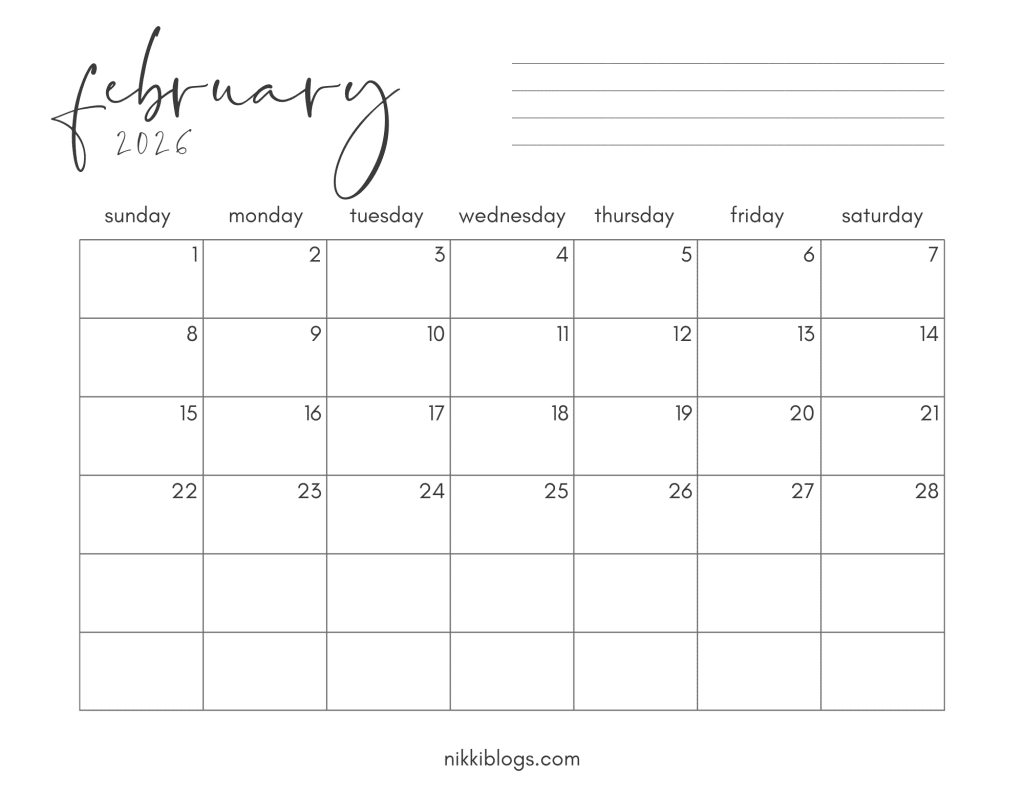 february 2026 printable calendar