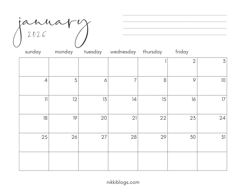 january 2026 printable calendar