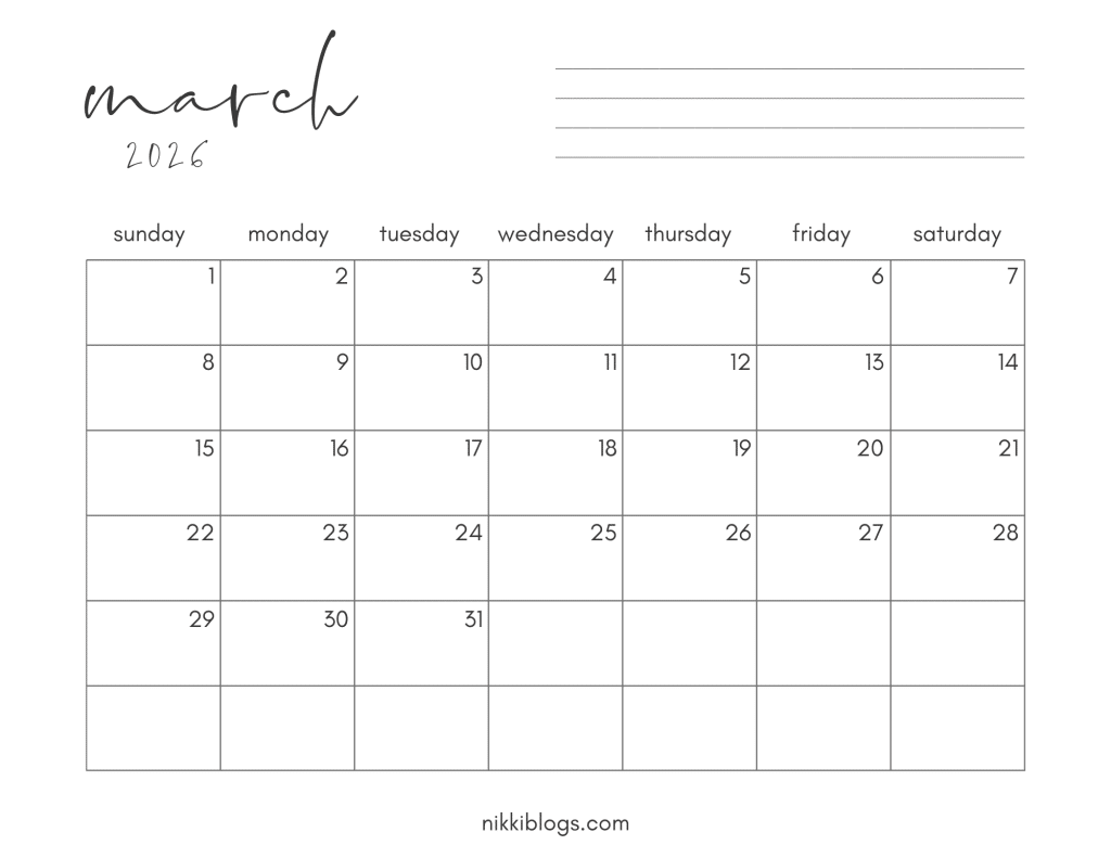March 2026 Printable Calendar PDF
