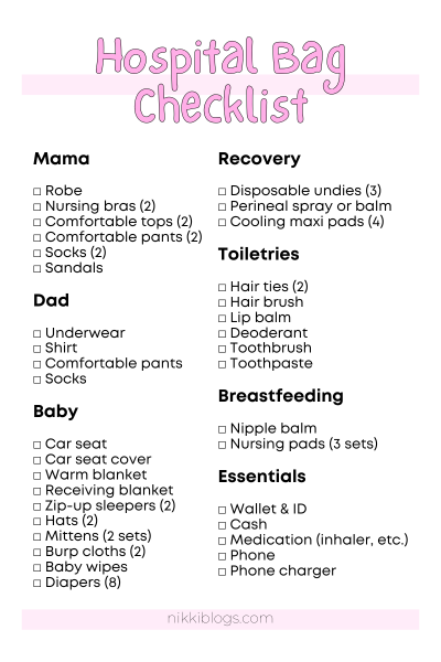printable hospital bag checklist with essentials