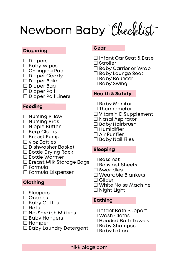 Newborn Baby Checklist (Printable PDF Shopping List for New Moms)