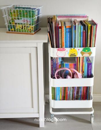 homeschool book cart next to hutch