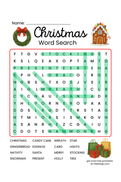 kids word search christmas answer key
