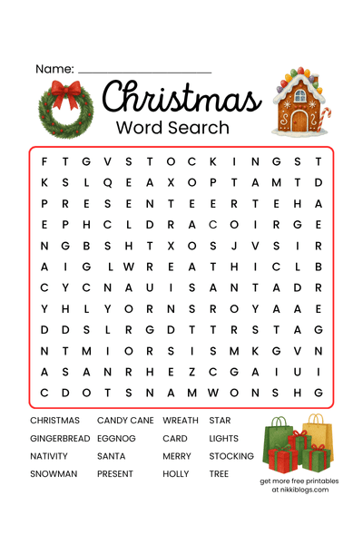 kids word search christmas