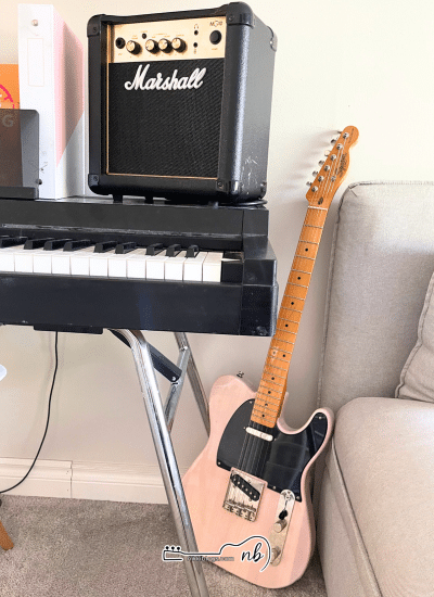 squier telecaster beginner electric guitar with marshall amp