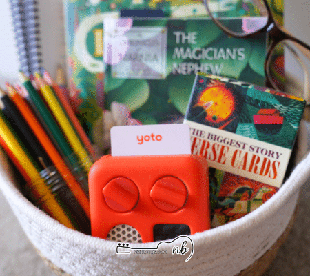 yoto player toddler toy in morning basket