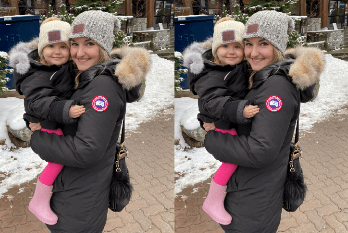 two images of nikki and her daughter side by side - the right is compressed with tinypng